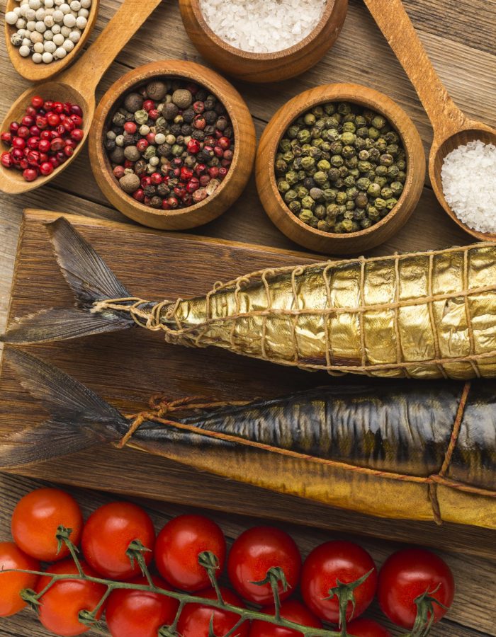 smoked-fishes-spices-flat-lay